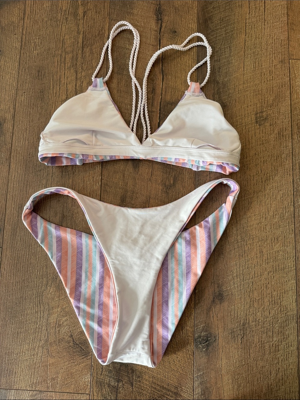 Hurley Pastel Striped Bikini - Peach, Lavender, Mint, White - Picture 2 of 7
